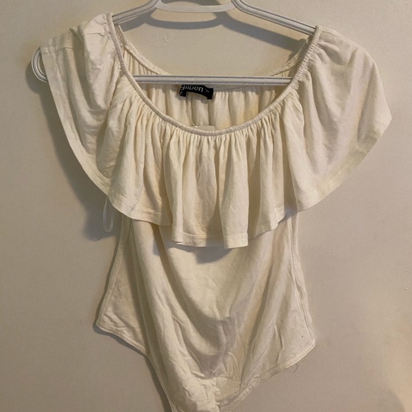 Mendocino, white, off-the-shoulders, body suit, L - Picture 2 of 5